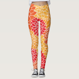 Leggings Fleurs Dahlia, Motif De Fleurs, Dahlia Orange