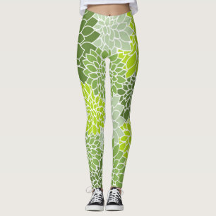 Leggings Fleurs Dahlia, Motif De Fleurs, Dahlia Verte