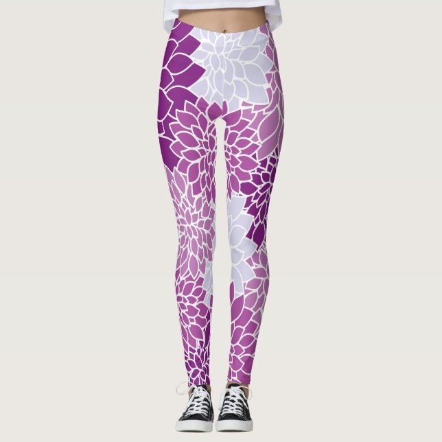 Leggings Fleurs Dahlia, Motif De Fleurs, Dahlia Violet (Devant)