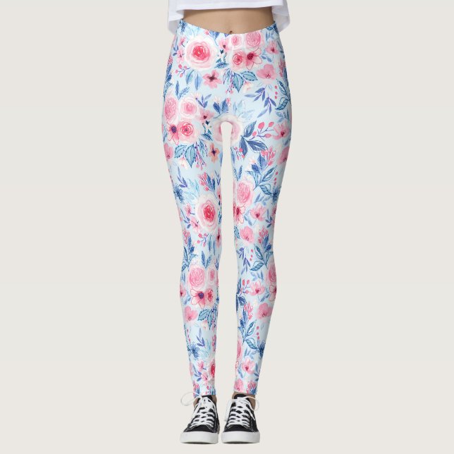 Leggings Fleurs d'aquarelle et feuilles 2 (Devant)