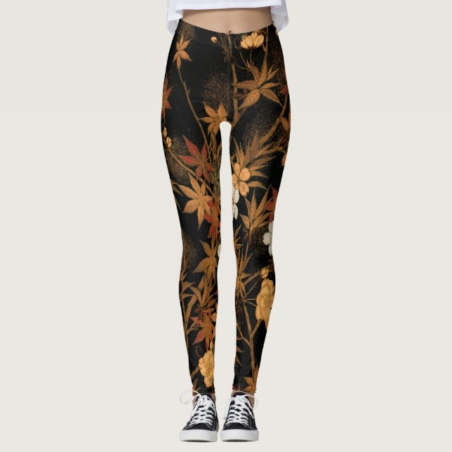 Leggings Fleurs d'automne japonaises et art Vintage (Devant)