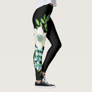 Leggings Fleurs de bal blanc Conception de corse rayé Noir