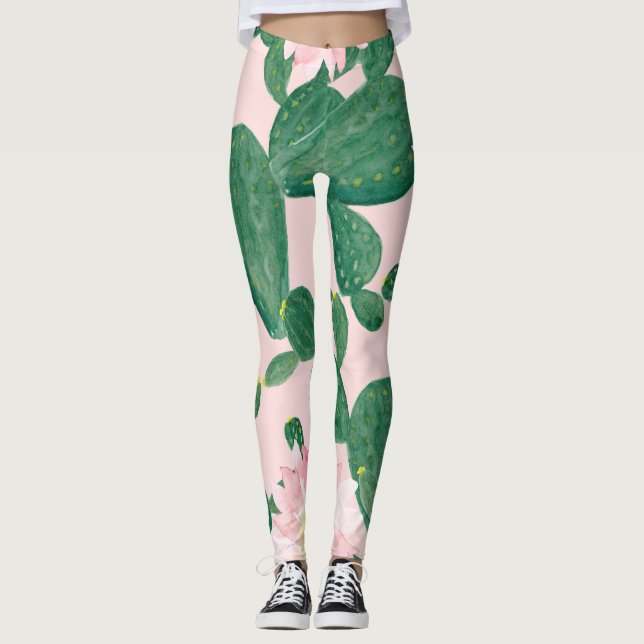 Leggings Fleurs de cactus : peinture aquarelle (Devant)
