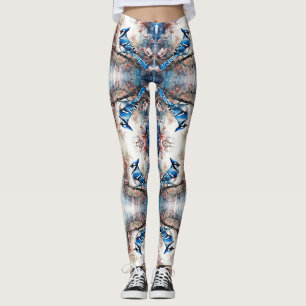 Leggings Fleurs de cerisier au geai bleu aquarelle