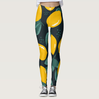 Leggings Fleurs de citrons, Texture d'été Vintage.