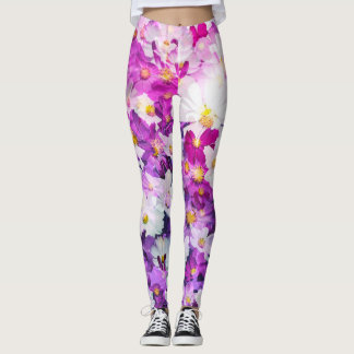 Leggings Fleurs de cosmos : arrière - plan fleuri rose pour
