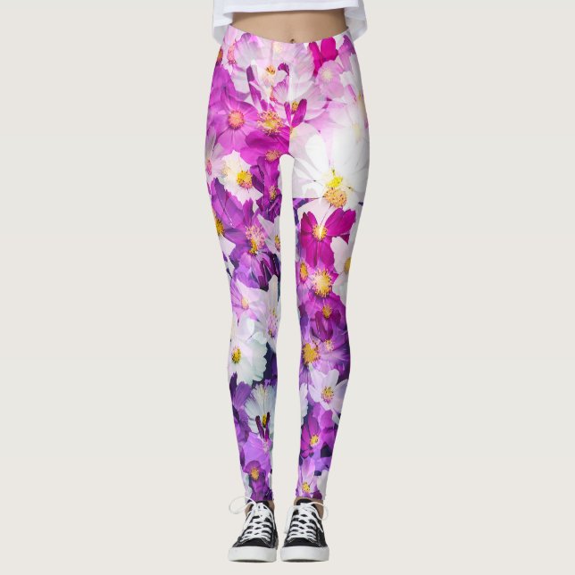 Leggings Fleurs de cosmos : arrière - plan fleuri rose pour (Devant)