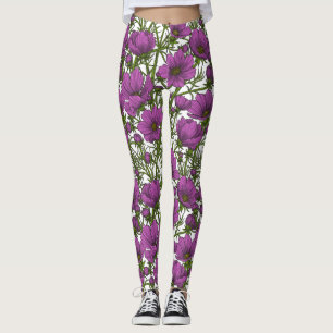 Leggings Fleurs de cosmos violet