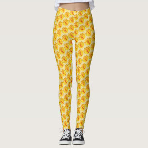 Leggings Fleurs de dahlia jaune et rouge été