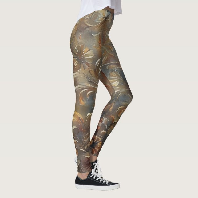 Leggings Fleurs de Filigree Légendes de Bronze Floral Gris (Droite)