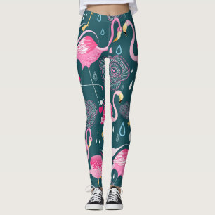 Leggings Fleurs de Flamants roses : Graphisme foncé sans co