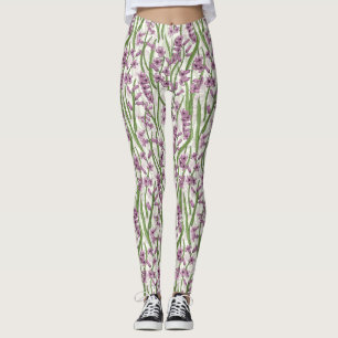 Leggings Fleurs de Hyacinth rose sur blanc naturel