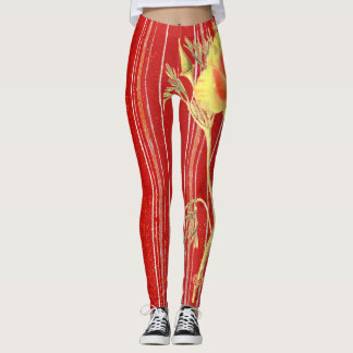 LEGGINGS FLEURS DE JAMBES POPIES, ROUGE STRIPÉ