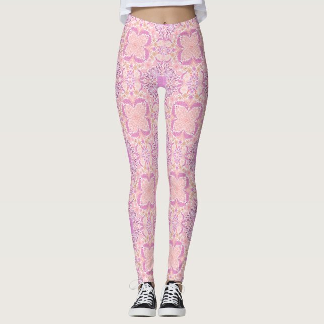 Leggings Fleurs de jardin rétro en rose (Devant)