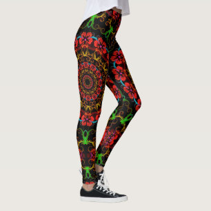 Leggings Fleurs de ketmie de fractale de kaléidoscope