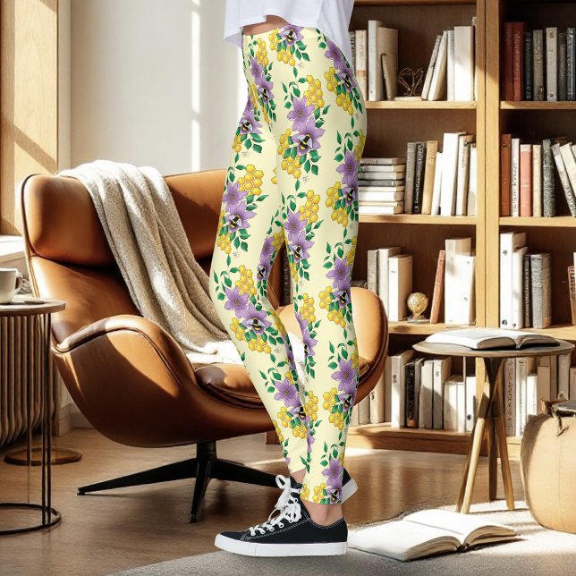 Leggings Fleurs de lavande de bourdon Jaune (Créateur téléchargé)