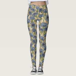 Leggings Fleurs de maïs bleues, fleurs sauvages sur le jaun