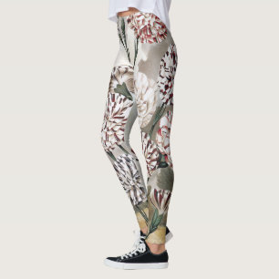 Leggings Fleurs de Œillet Panaché Vintage avec Ciel Gris