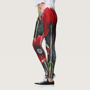 Leggings Fleurs De Pavot Dans Les Légendes D'Aquarelle