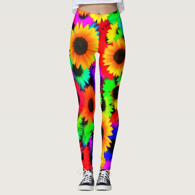 Leggings Fleurs de soleil Neon 1960 hippy (Devant)