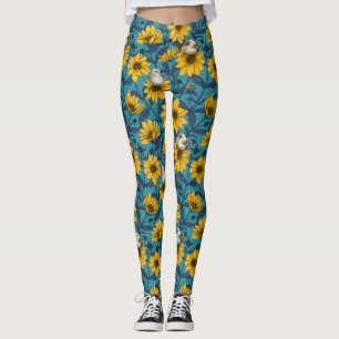 Leggings Fleurs de soleil sauvages et crêtes d'or/ jaune