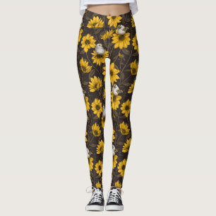 Leggings Fleurs de soleil sauvages et crêtes d'or/ jaune