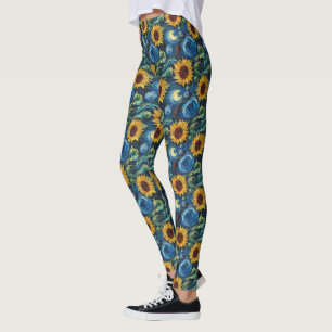 Leggings Fleurs de soleil Van Gogh et nuit étoilée