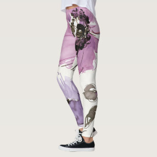 Leggings Fleurs de valse florales d'aquarelle de prune