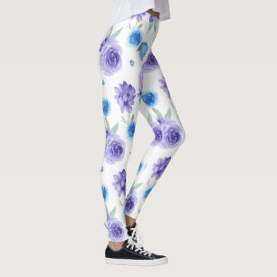 Leggings Fleurs d'eau violet et bleu motif