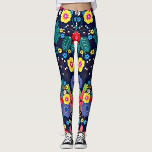 Leggings Fleurs Décoratives Et Feuille Motif-48675