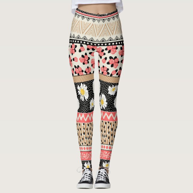 Leggings Fleurs décoratives : Patchwork Tile Motif (Devant)