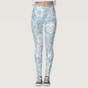 Leggings Fleurs dessinées à la main, Art Botanique Blanc Gr