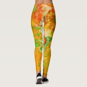Leggings Fleurs d'été abstrait Orange or jaune