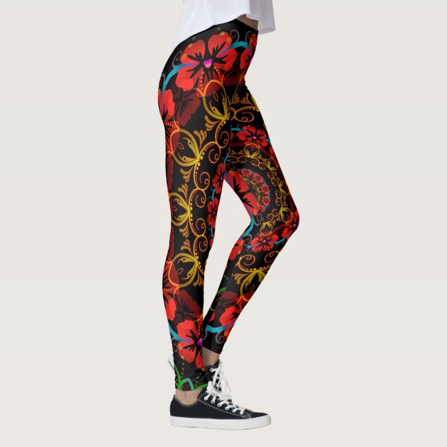 Leggings Fleurs d'Hibiscus fractales du Kaleidoscope (Droite)