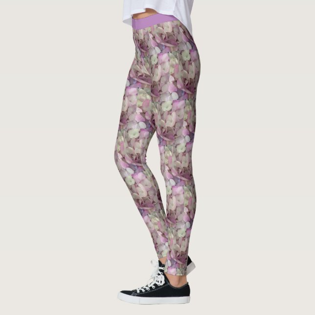 Leggings Fleurs D'Hydrangée Blanches, Roses, Violettes - Fl (Gauche)