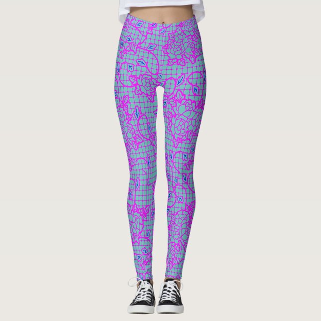 Leggings Fleurs d'indigo lumineuses sur Net.01.b LBlue BG (Devant)