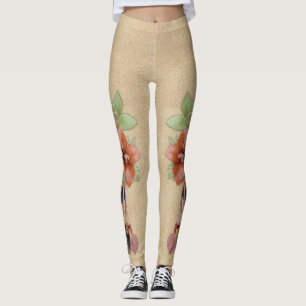 Leggings Fleurs en cuir sur Suede crème Beurre