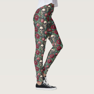 Leggings Fleurs et crânes rococo gothiques
