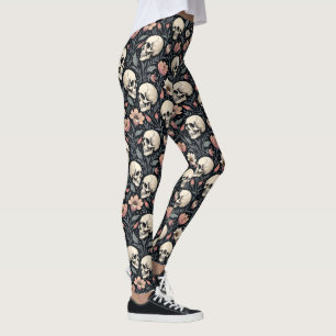 Leggings Fleurs et crânes roses poussiéreux