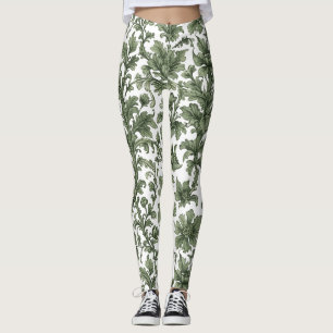 Leggings fleurs et feuilles vertes