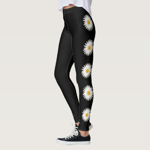 Leggings Fleurs Faisées Sur Couleur Arrière - plan Noir