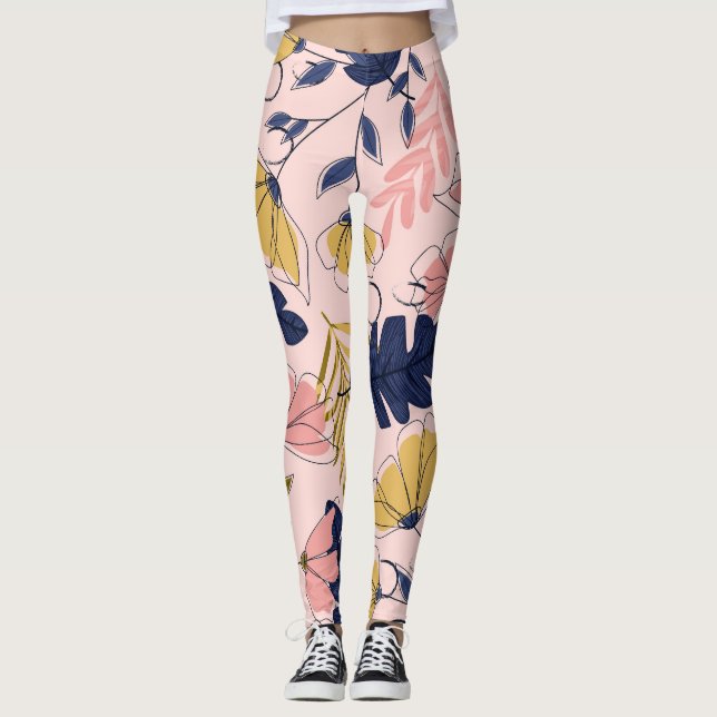 Leggings Fleurs Feuilles tropicales Imprimer Vintage (Devant)