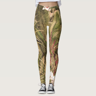 Leggings Fleurs Feuilles tropicales Motif aquarelle