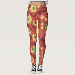 Leggings Fleurs florales sans coutures motifs jaunes et rou