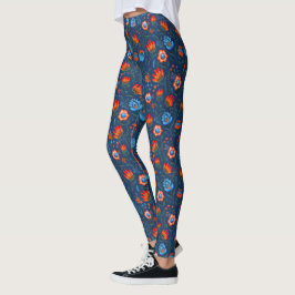 Leggings Fleurs folkloriques polonaises Wycinanki Bleu
