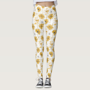 Leggings Fleurs jaunes et blanches - Plaid doré déprimé