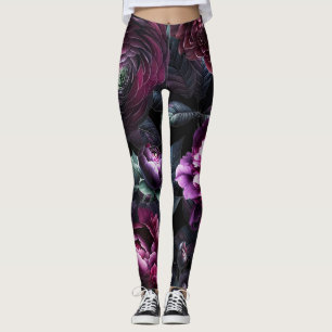 Leggings Fleurs noires enchantées audacieuses et lunatiques