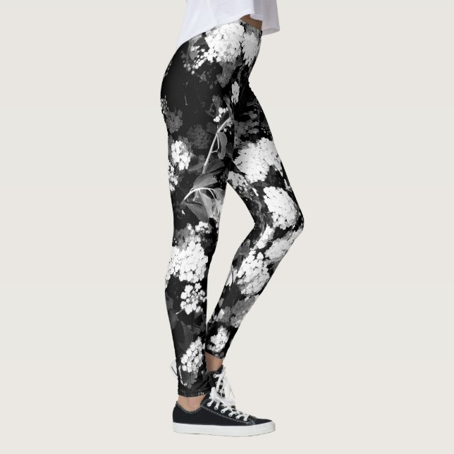 Leggings Fleurs - noires et blanches (Droite)
