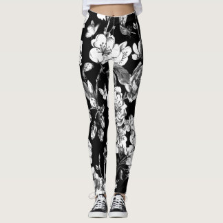 Leggings fleurs noires et blanches