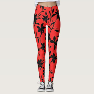 Leggings Fleurs noires rouges
